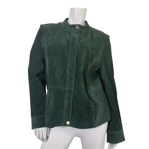 Isaac Mizrahi Live Size 16 Moto Jacket Emerald Green Suede with Quilted Details